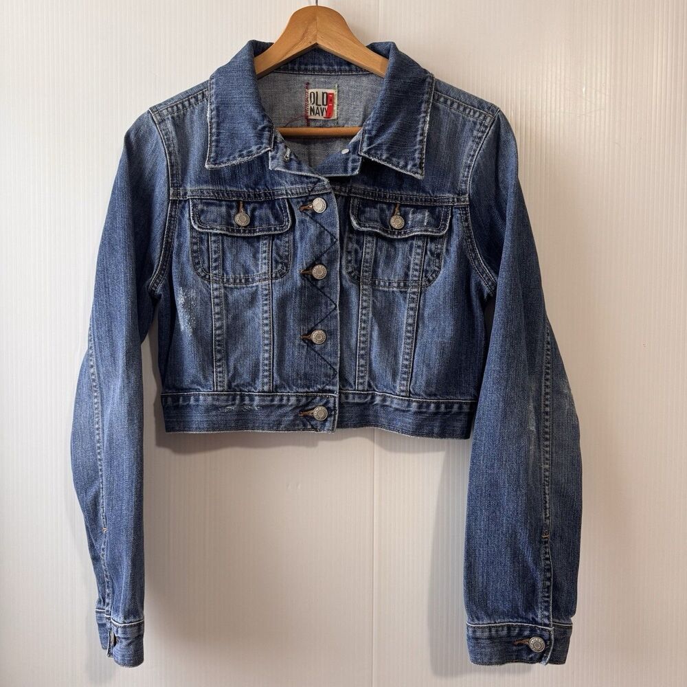 Old Navy Y2K Cropped Denim Jacket Women M Blue Summer 2007